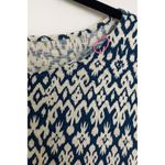 Saks Fifth Avenue Women’s Abstract Print Top Blue White Red Trim Size L Size L Photo 3