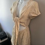 Princess Polly  Tan Tie-Front Linen Blend Romper Photo 4