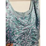 SAU LEE Blue Floral Jacquard Floral Satin Long Sleeve Jen Midi Dress sz US 8 Photo 6