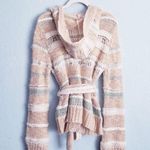 Anthropologie Sleeping On Snow Cream Striped Open Knit Button Down Belted Wool Blend Cardigan Photo 6