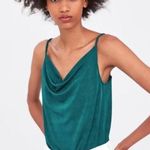 ZARA  dark green shimmer cowl neck tank bodysuit size medium Photo 0