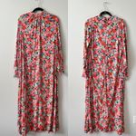 Vintage 1960’s retro floral print maxi dress mock neck long sleeve Size L Photo 1