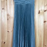 Lulus NWT  Blue Gorgeous Purpose Slate Satin Pleated Sleeveless Bow Maxi Dress 1X Photo 1