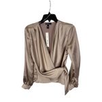 AQUA  Champagne‎ Satin Wrap Blouse XS Long Sleeve Tie Front Party Cocktail Top Photo 5