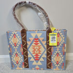 Wrangler Southwestern Aztec Dual Sided Print Canvas 17" Wide Tote Rodeo Cowgirl Photo 0