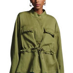 Anthropologie  Olive Ruffle Pocket Utility Military Jacket Photo 0