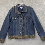 Coldwater Creek  Denim Jean Jacket Tweed Trim Boho Stretch Button Down Women's 16 Photo 0