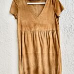 Ba&sh Short Sleeve Goat Suede Leather V-Neck Mini Dress Beige Women's 2 / Medium Photo 1