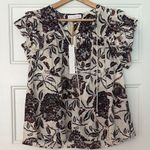 House of Harlow 1960 Black and Cream Floral Blouse Size L Photo 0