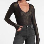 Rock & Republic Black Metallic Glitter Foil Long Sleeve V-Neck Tee Shirt Photo 0
