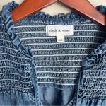 Cloth & Stone  Chambray Denim Blouse Size XS Smocked with Ruffles Blue‎ Photo 3