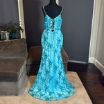 Women’s Blue Mermaid Fit Prom Party Dress Sparkly Sequins Leg Slit Size 12 Photo 3