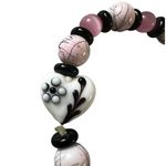 Pair of Pink and Black Glass Heart Beaded Stretch Bracelets Photo 2