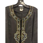 Vtg ANGEL II Black Linen Kaftan Jacket Embroidered w/ turquoise stones Women's M Size M Photo 7