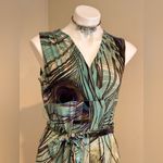 Kasper Beautiful Colors Peacock Feather Maxi V Neck Tie In Front Dress SZ PM Photo 1