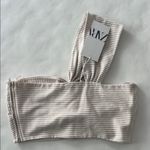 ZARA NWT  Striped Neutral One Shoulder Sweetheart Crop Top M Photo 4