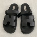 Steve Madden Women’s 8  Mayven Black Leather H Flatform Luxe Slide Sandals Photo 1