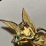 Signed JJ Angel Pin Brooch Brushed Gold Tone Aurora Borealis Rhinestone Star Photo 4