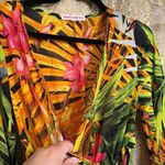 Womens Tropical Leaf Hibiscus Sheer Dress Swim Coverup Maxi Long Sleeve Large Green Photo 4