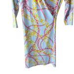 J. McLaughlin Panama Women's Dress S Blue Yellow Chain Print Wrap 3/4 Sleeve Photo 5