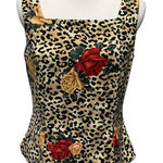 John Roberts Women's Cheetah Floral Print Tank Top Size 8 Light Brown Black Photo 0