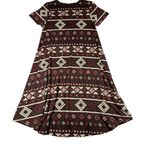 LuLaRoe  Carly Dress Womens Small Brown Red Aztec Geometric SS High Low Hem Photo 8
