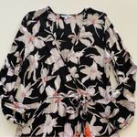 Blue Island  Black & White Surplice Floral Tropical Long Sleeve Mini Dress Small Photo 1