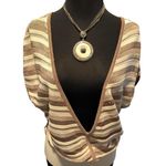 Cache LUXE Peek A Boo Knit Deep V Top Metallic Kissed Banded Bottom NWT $128 Photo 0