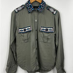 Rails  Shirt Womens Kona‎ Inca Embroidered Button Up Linen Blend Aztec Green XS Photo 0