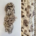 90s Vintage Big Cat Clouded Leopard (Pattern) Oblong Silk Scarf, Brown & Tan Photo 0