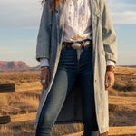 Harvé Benard Vintage Women's Medium Riding Barn field Long Denim Trenchcoat Jacket Coat Photo 0