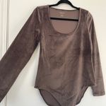 American Eagle Velvet Bodysuit Top Size Large‎ Scoop Neck Long Sleeve Brown Photo 3