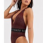 Savage X Fenty Logo Baby Leopard Plunge Bodysuit Burgundy Sm Red Photo 0