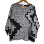 J Jill Chunky Knit Boxy Sweater Geometric Pattern Oversized Size Medium Artsy Gray Photo 0