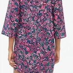 J.Crew NEW Printed Beach Tunic Pink Tassel Swim Coverup 3/4 Sleeve Tropical 2XL Photo 1