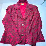 Painted Pony Red Velvet Tapestry Leaf Pattern Womens Lined Jacket Sz L Blazer Size L Photo 0