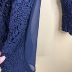 Anthro Knitted & Knotted Open Knit Navy Blue Crochet Sheer Panel Cozy Sweater M Size M Photo 3