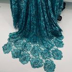 Vintage Floral Beaded Gown Long Sleeve V Neck All Over Rose Beading Turquoise 4 Blue Photo 11