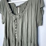 Free People  Charlie Tee Army Green Ruffle Hem Button Front Cropped Size Medium Photo 2