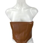 ZARA Brown Faux Leather Vegan Strapless Tube Bustier Corset Crop Top Size S Photo 0