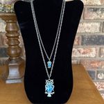 Vintage Double Owl Pendant Necklace Silver tone Spotted Bellies Rhinestone Eyes Photo 1