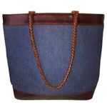 Ralph Lauren Denim & Braided Leather Shoulder Strap Oversized Lined Tote Bag Photo 0