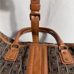 L.A.M.B. Large Monogram Canvas Tote Brown Tan Leather Trim Shoulder Bag Photo 8
