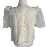 Vintage Sheer Embroidered Blouse Medium Cream Puff Sleeves Colorful Floral Photo 4