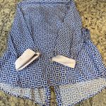 Foxcroft  Blue and White Geometric Button Down Shirt Photo 5
