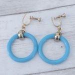 Vintage Screw On Earrings Bright Blue Retro Circle Dangle Photo 1