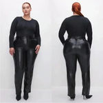 Good American  Better Than Leather Pants Faux Leather Black Straight Leg Sz 16 Photo 1