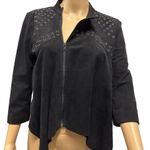 BCBGMAXAZRIA  Black Faux Suede Asymmetrical Cropped Eyelet Studded Zip Jacket S Photo 1