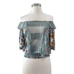 BKE Gimmicks Sheer Lace Crop Top Size M Floral Smocked Sheer Fairy Romantic Boho Photo 3