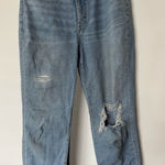 Madewell Mom Jeans Light Blue Distressed Straight Frayed Jeans Size 28 Photo 0